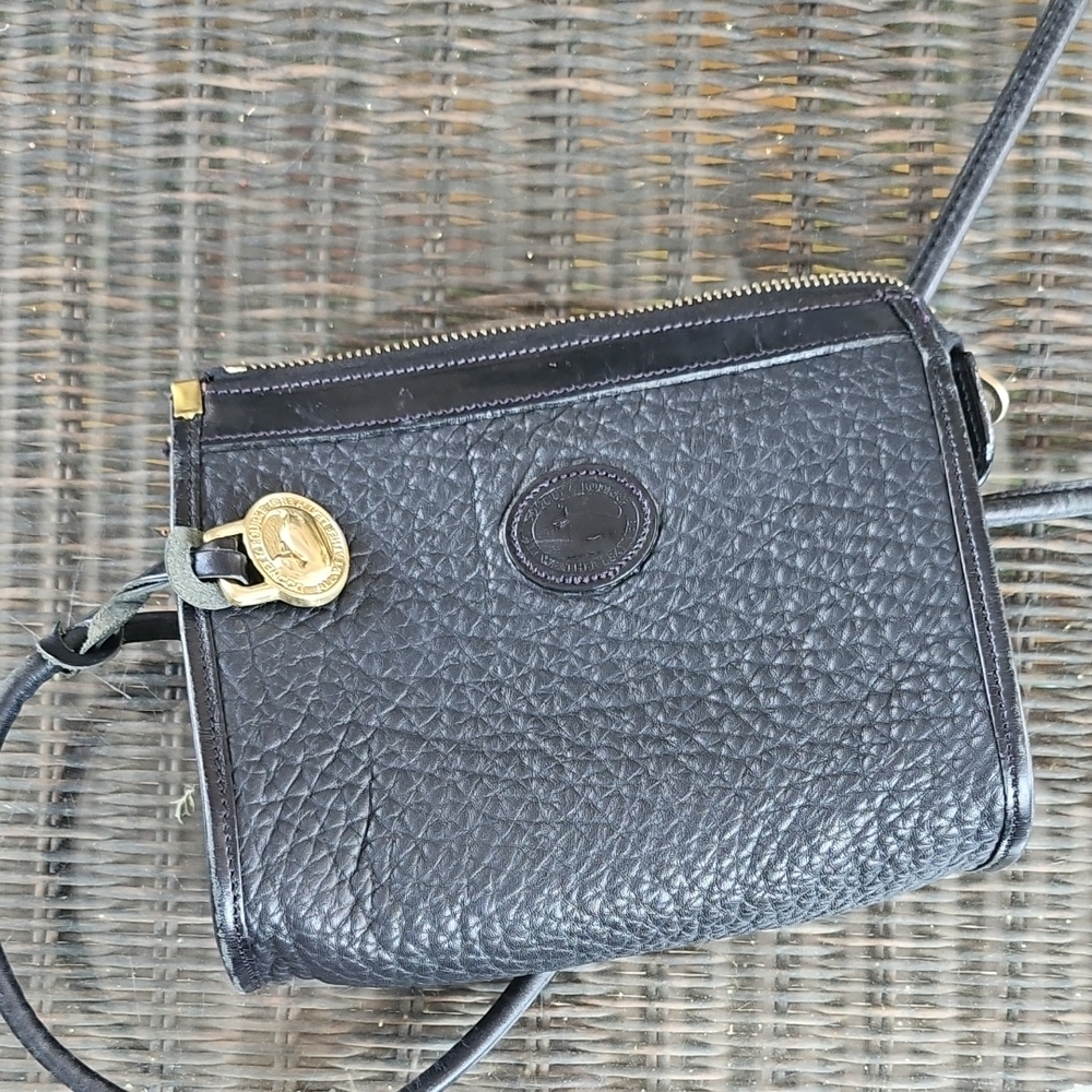 Dooney & Bourke Black Pebbled Leather Small Crossbody with Gold Accent & Charm
